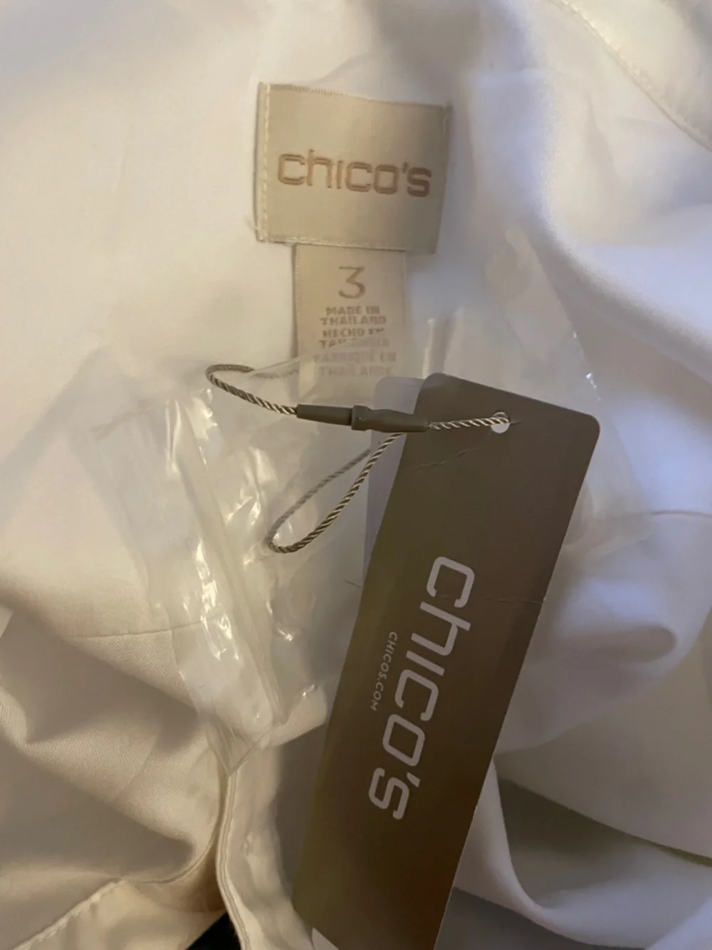 Chico's White V-Neck Button Front Blouse with Subtle Ruffle - Picture 4 of 4